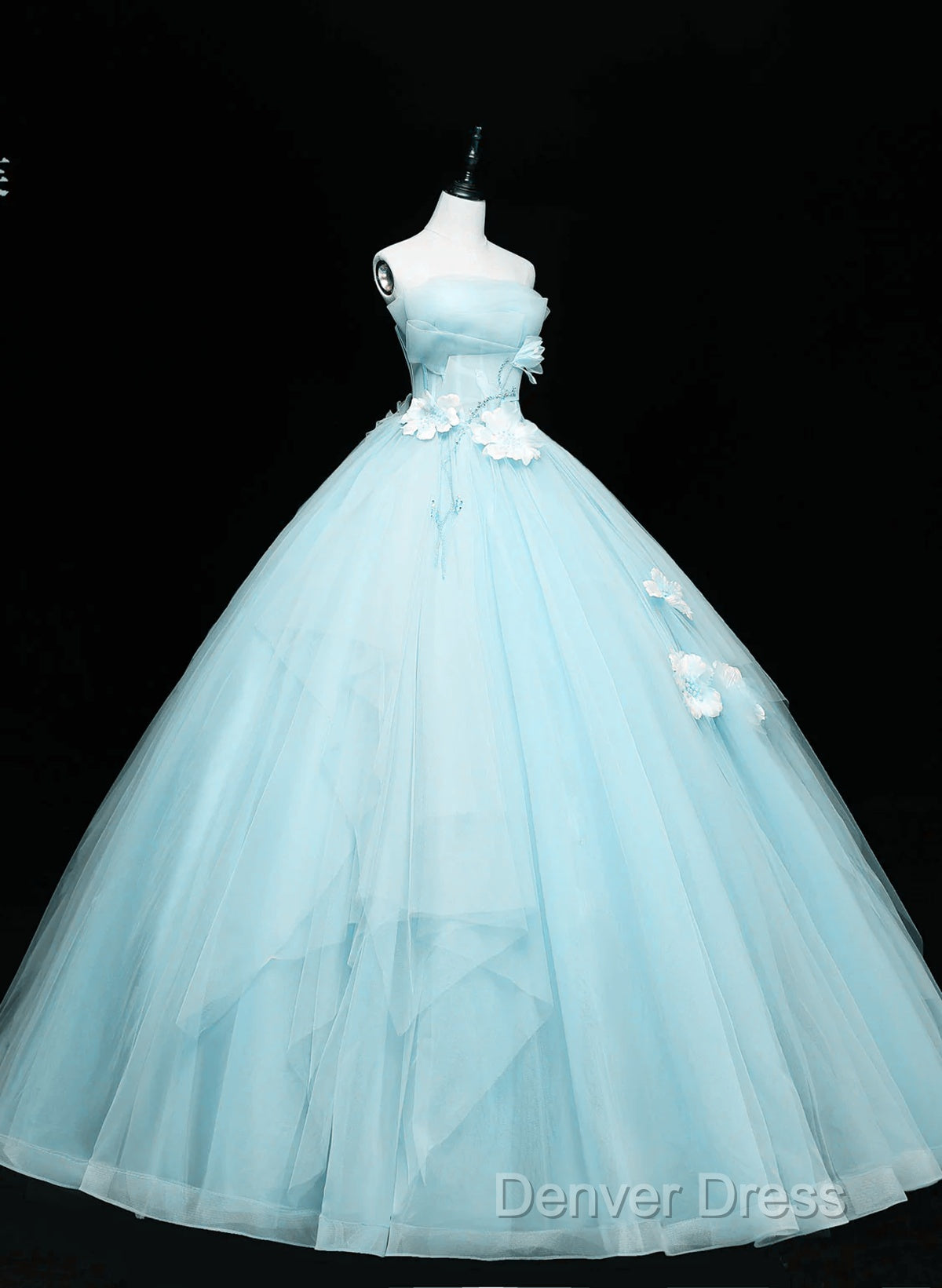 Lovely Blue Tulle Long Sweet 16 Dresses, Blue Tulle Formal Dresses Party Dresses