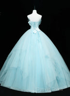 Lovely Blue Tulle Long Sweet 16 Dresses, Blue Tulle Formal Dresses Party Dresses