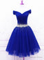 Lovely Blue Tulle Off Shoulder Short Prom Dress, Homecoming Dresses