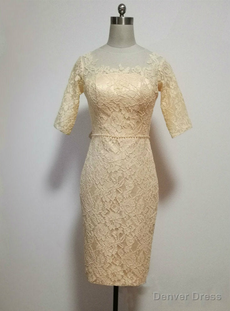 Lovely Champagne Lace Knee Length Mother of the Bride Dresses With Half Sleeves Main image