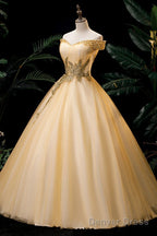 Lovely Champagne Sweetheart Off Shoulder Prom Dress, Champagne Sweet 16 Dress