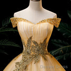 Lovely Champagne Sweetheart Off Shoulder Prom Dress, Champagne Sweet 16 Dress