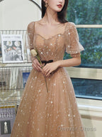Lovely Champagne Sweetheart Tulle Party Dresses, A-Line Tulle Prom Dress