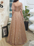 Lovely Champagne Sweetheart Tulle Party Dresses, A-Line Tulle Prom Dress