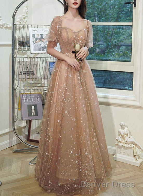 Lovely Champagne Sweetheart Tulle Party Dresses, A-Line Tulle Prom Dress Main image