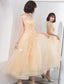 Lovely Champapgne Tulle Tea Length Prom Dress With Butterfly, Cute Short Homecoming Dresses