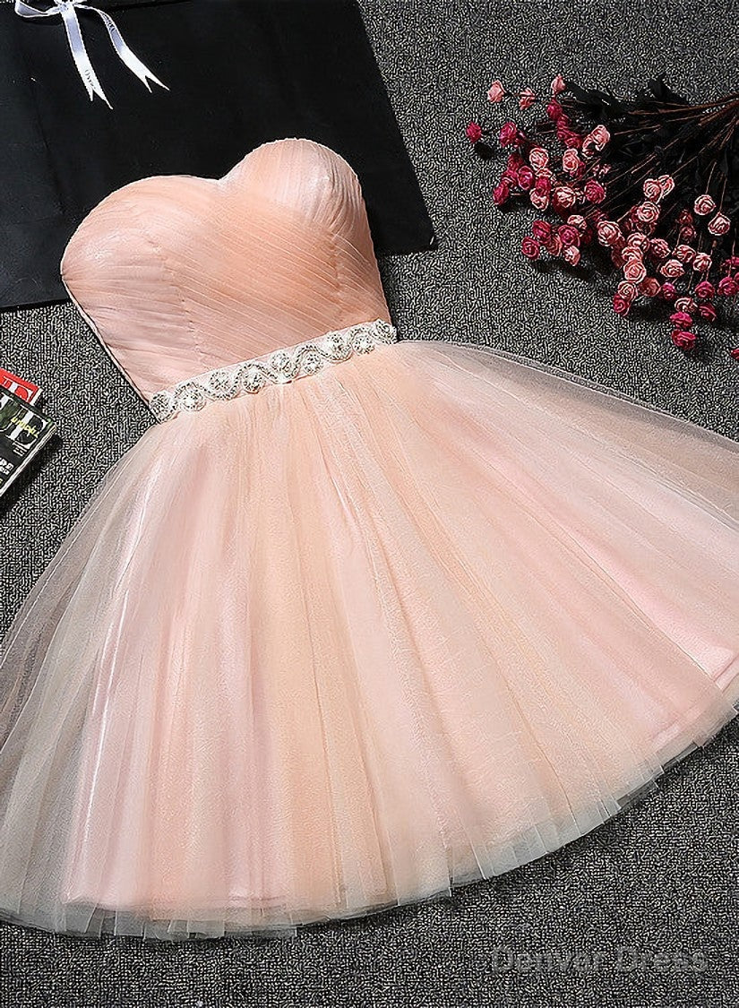 Lovely Cute Pink Sweetheart Homecoming Dress with Belt, Short Prom Dresses