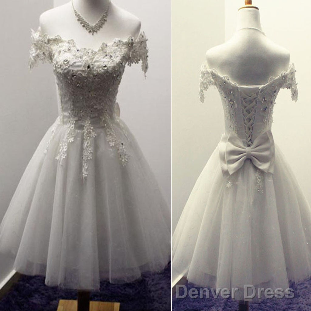 Lovely Cute Short A-Line Off Shoulder Lace Up Back Appliques Bow-Knot Homecoming Dresses Main image