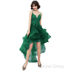 Lovely Dark Green High Low Chic Prom Dress Prom Dress, V Neckline Straps Homecoming Dresses