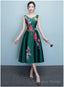 Lovely Dark Green Tea Length Simple Satin Bridesmaid Dress Prom Dresses