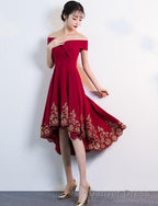 Lovely Dark Red High Low Bridesmaid Dress, Short Prom Dresses