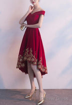 Lovely Dark Red High Low Bridesmaid Dress, Short Prom Dresses