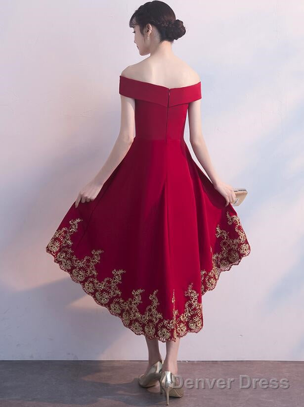 Lovely Dark Red High Low Bridesmaid Dress, Short Prom Dresses