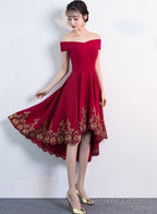 Lovely Dark Red High Low Bridesmaid Dress, Short Prom Dresses
