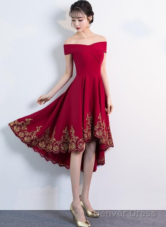 Lovely Dark Red High Low Bridesmaid Dress, Short Prom Dresses