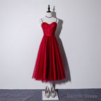 Lovely Dark Red Sweetheart Tulle Prom Dress, Wine Red Evening Dress Homecoming Dress