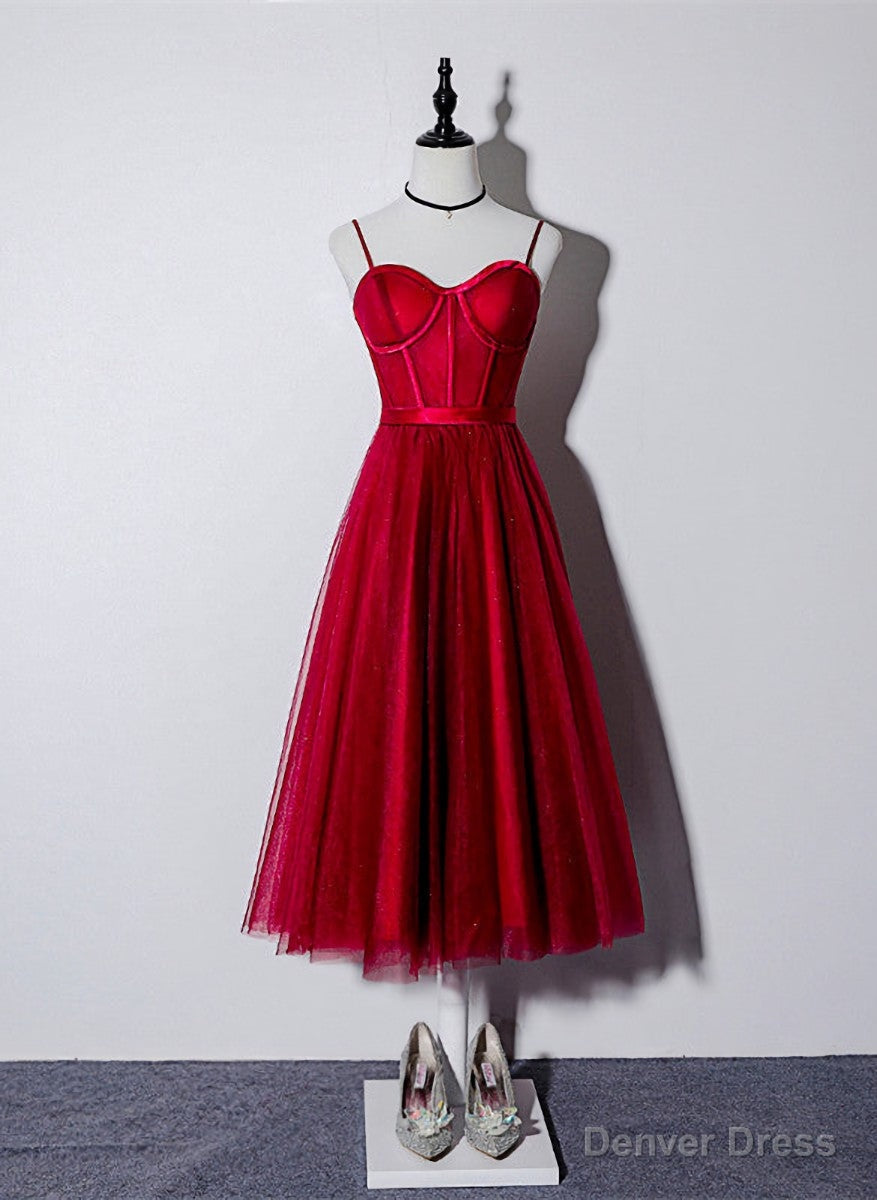 Red Tulle Sweetheart Straps Long Low Back Prom Dress, Red Evening Dress Party Dress
