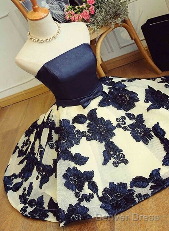 Lovely Flower Lace And Satin Short Party Dress With Bow, Cute Homecoming Dresses Main image