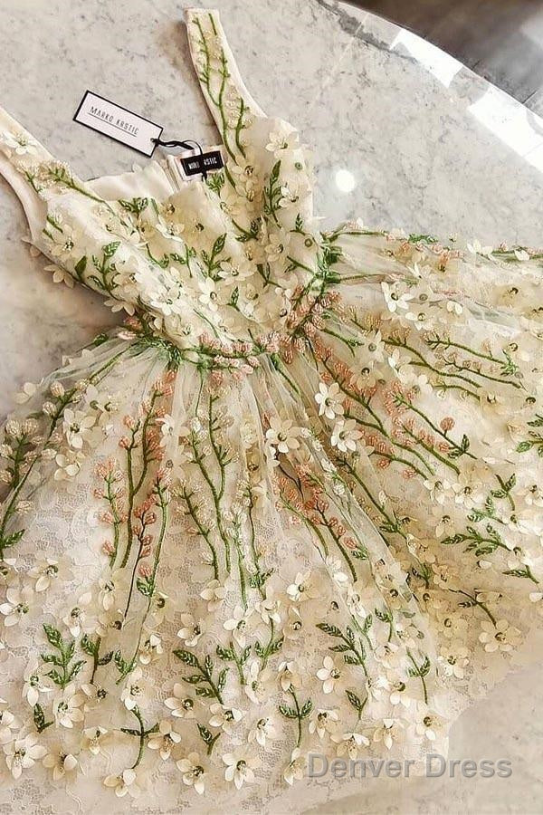 Lovely Flowers Straps Short Prom Dress Lace Homecoming Dresses Main image