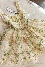 Lovely Flowers Straps Short Prom Dress Lace Homecoming Dresses