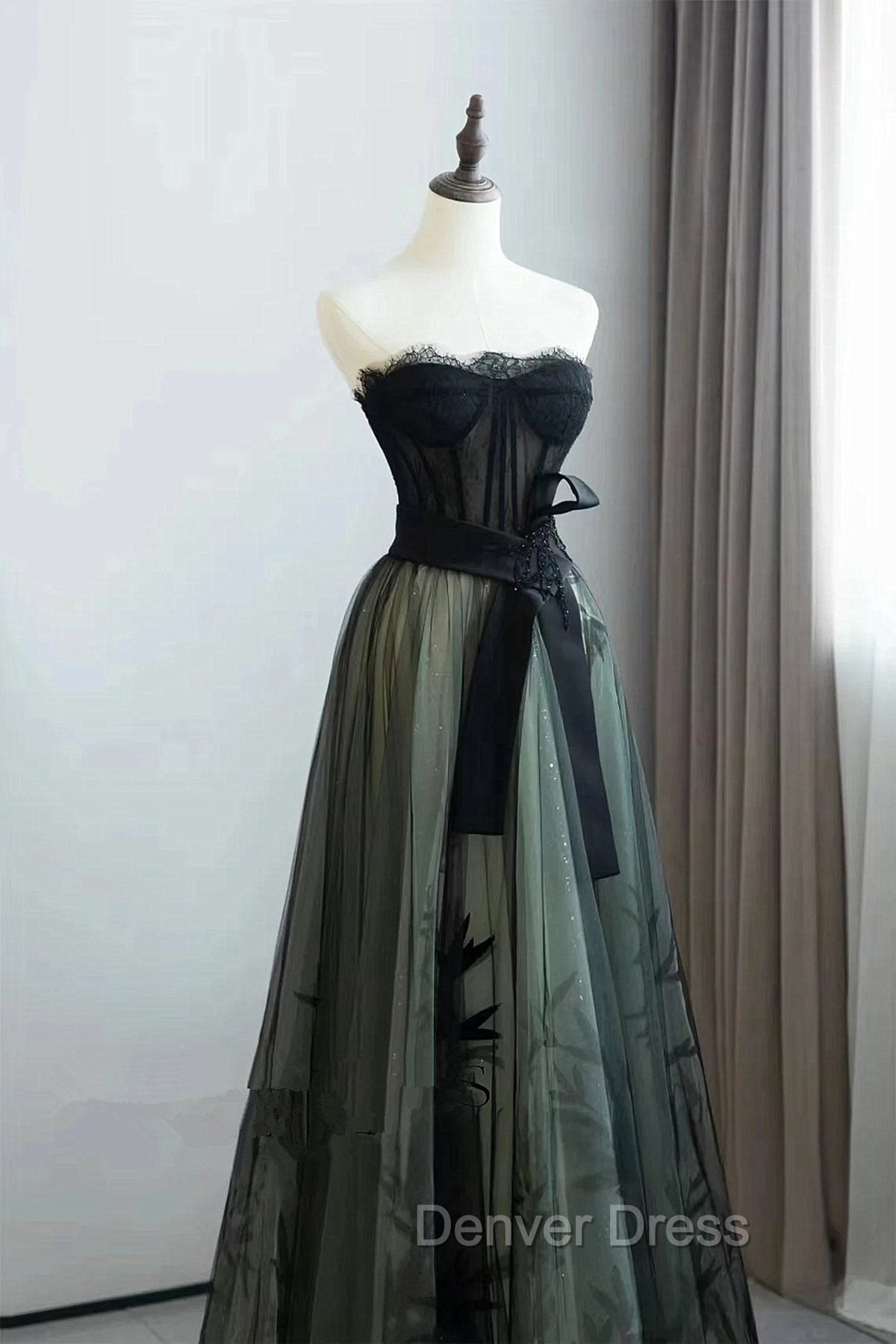 Lovely Green And Black Sweetheart Long Evening Dresses, A-Line Prom Dresses Party Dresses Secondary image