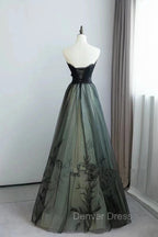 Lovely Green And Black Sweetheart Long Evening Dresses, A-Line Prom Dresses Party Dresses