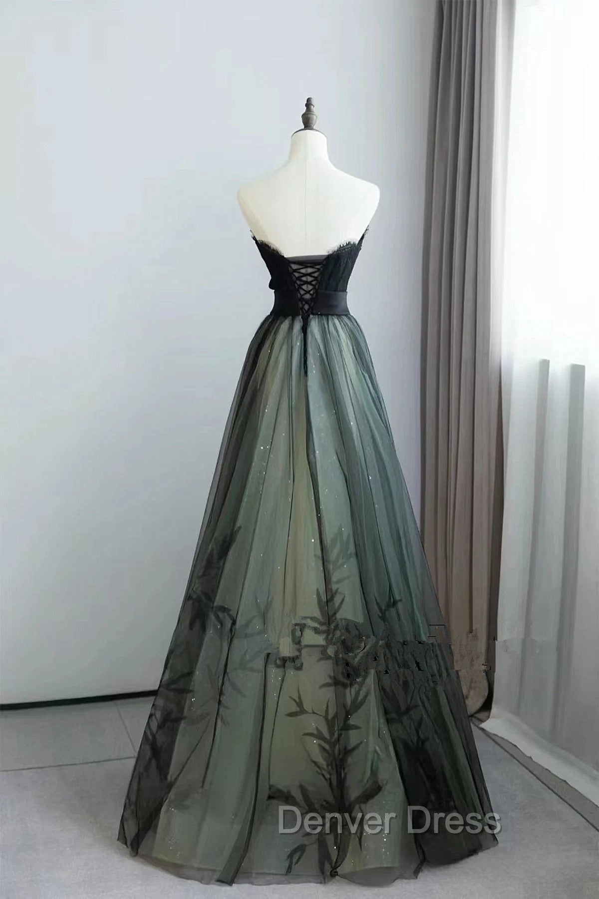 Lovely Green And Black Sweetheart Long Evening Dresses, A-Line Prom Dresses Party Dresses