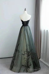 Lovely Green And Black Sweetheart Long Evening Dress, A-Line Prom Dress Party Dress