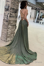Lovely Green Backless Long Shiny Prom Dress Party Dress, Green Evening Dresses