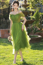 Lovely Green Tulle Beaded Straps Short Prom Dress, Green Short Homecoming Dresses