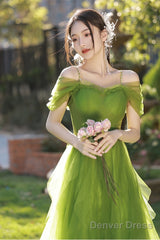 Lovely Green Tulle Beaded Straps Short Party Dress, Green Short Homecoming Dress