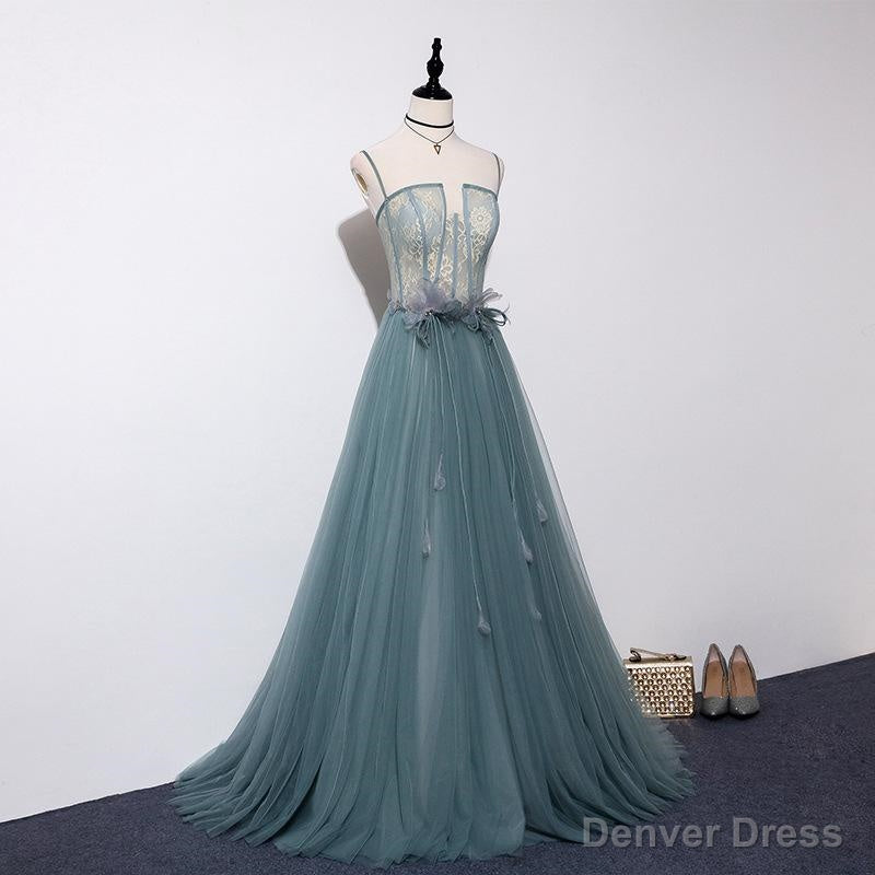 Lovely Green Tulle Lace Top Long Strapless Handmade Prom Dress,Tulle Evening Dress Party Dress Main image