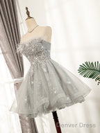 Lovely Grey Tulle With Shiny Lace Short Prom Dress Homecoming Dress, Cute Prom Dresses
