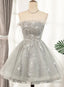 Lovely Grey Tulle With Shiny Lace Short Party Dress Homecoming Dress, Cute Prom Dress