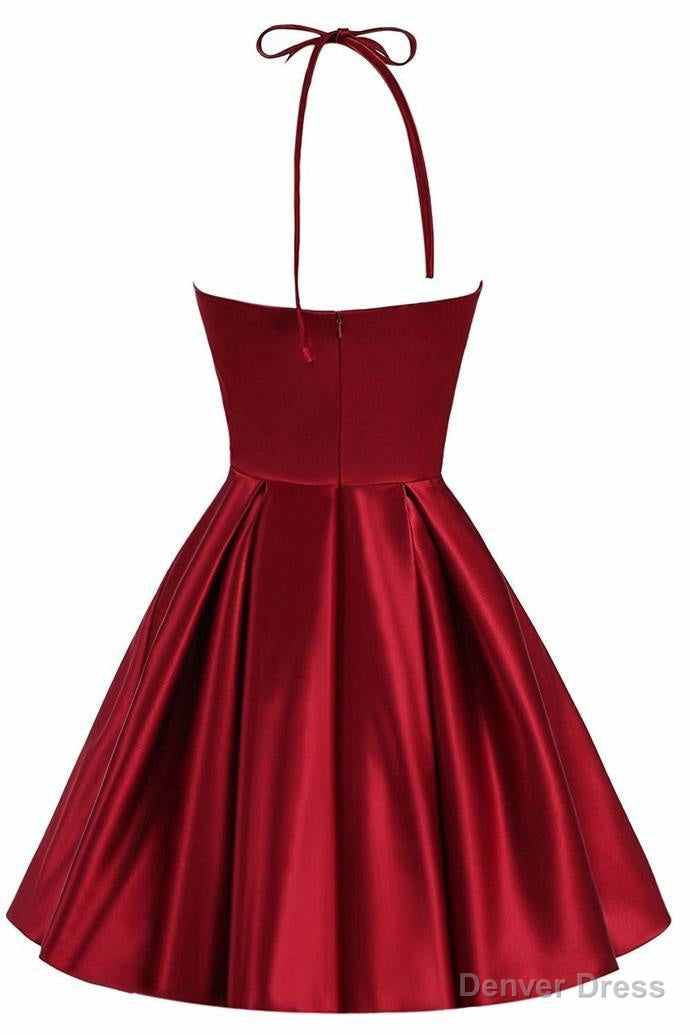 Lovely Halter Short Prom Dress, Homecoming Dress , Satin Prom Dresses Secondary image
