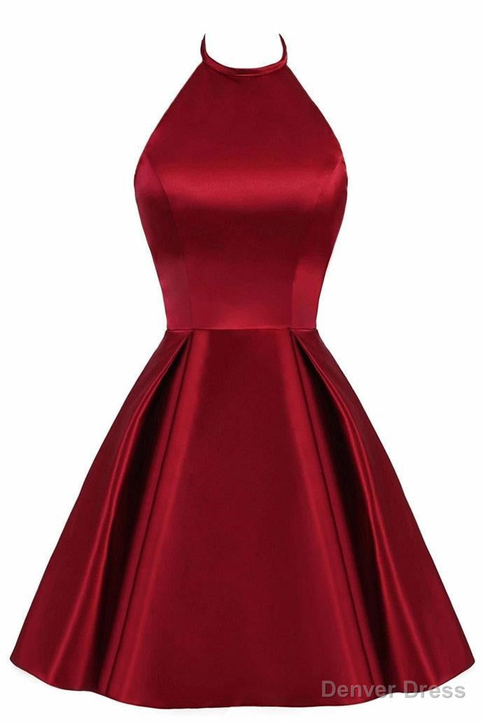 Lovely Halter Short Prom Dress, Homecoming Dress , Satin Prom Dresses