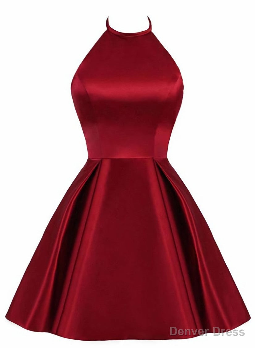 Lovely Halter Short Prom Dress, Homecoming Dress , Satin Prom Dresses