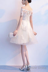 Lovely Ivory Organza Short Sleeves Party Dress, Cute Party Dress, Lovely Short Prom Dress