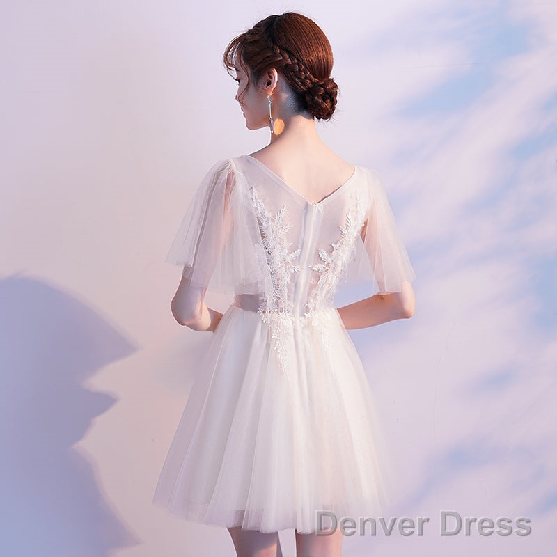 Lovely Ivory Tulle And Lace Mini Short Party Dress Graduation Dress, Cute Short Prom Dress