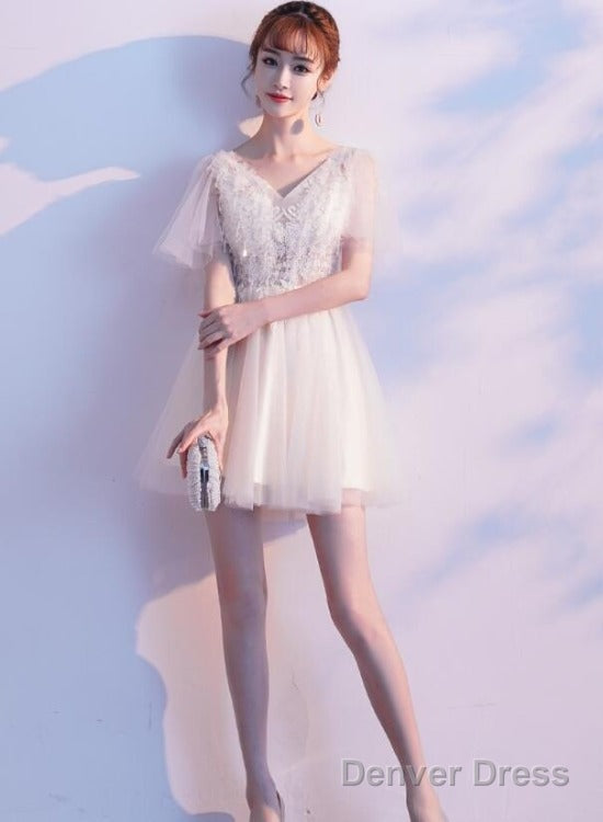 Lovely Ivory Tulle And Lace Mini Short Party Dress Graduation Dress, Cute Short Prom Dress Main image