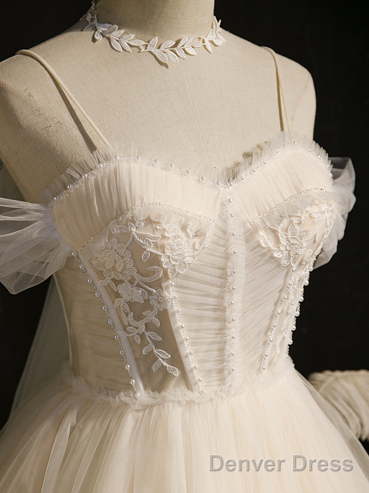 Lovely Ivory Tulle Straps Sweetheart Homecoming Dress With Bow, Short Prom Dress Party Dress