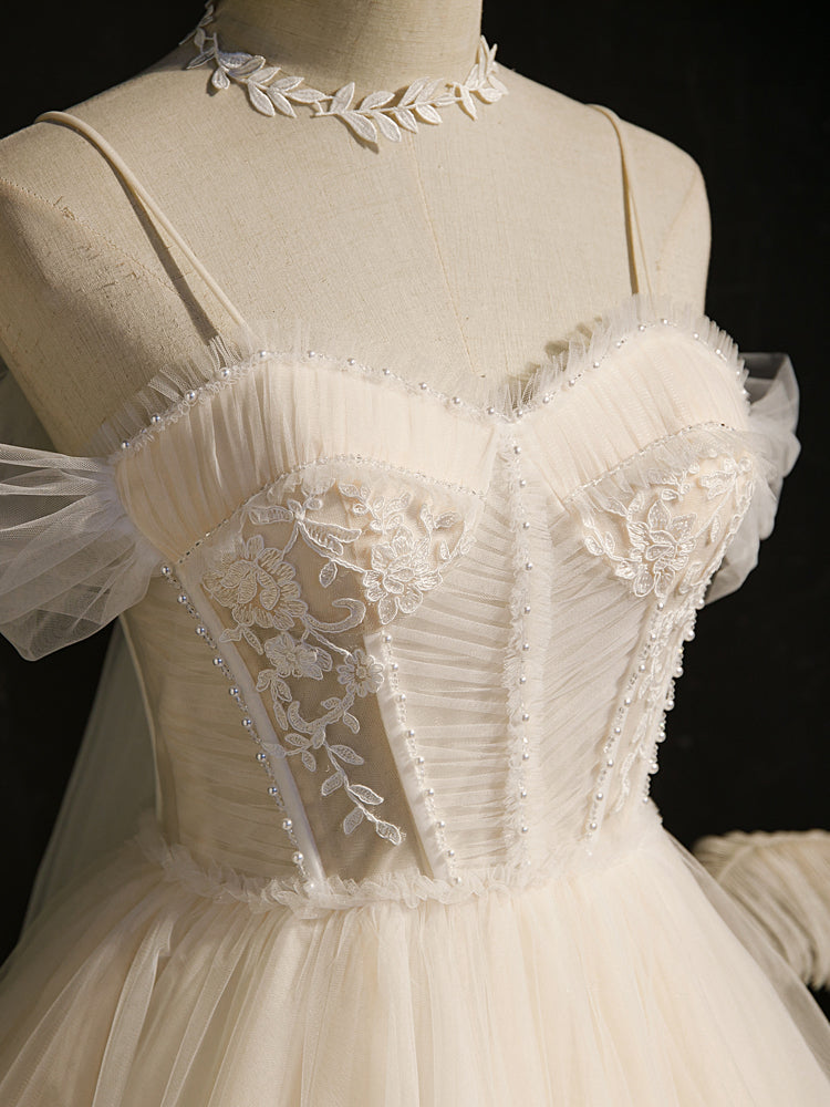 Lovely Ivory Tulle Straps Sweetheart Homecoming Dress With Bow, Short Prom Dress