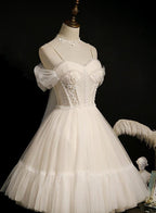 Lovely Ivory Tulle Straps Sweetheart Homecoming Dress With Bow, Short Prom Dress