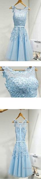Lovely Junior Round Neckline Sleeveless Lace Appliques Sweetheart Keyhole Back Homecoming Dresses