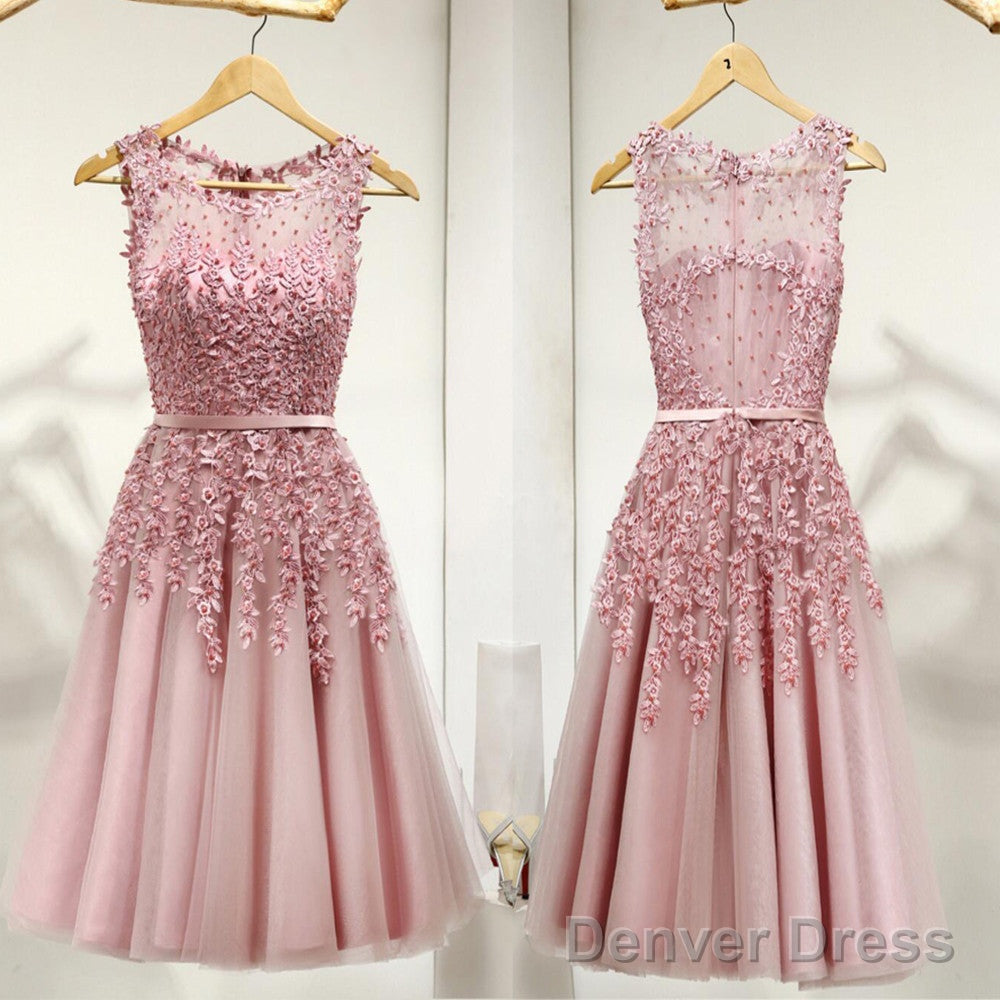 Lovely Junior Round Neckline Sleeveless Lace Appliques Sweetheart Keyhole Back Homecoming Dresses