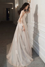Lovely Lace Long A-Line Formal Dress, Long Sleeve Evening Dress