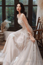 Lovely Lace Long A-Line Formal Dress, Long Sleeve Evening Dress