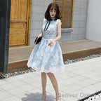 Lovely Lace Tulle Short High Neckline Homecoming Dress, Lace Short Party Dress Prom Dress