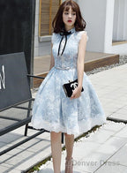 Lovely Lace Tulle Short High Neckline Homecoming Dress, Lace Short Prom Dress