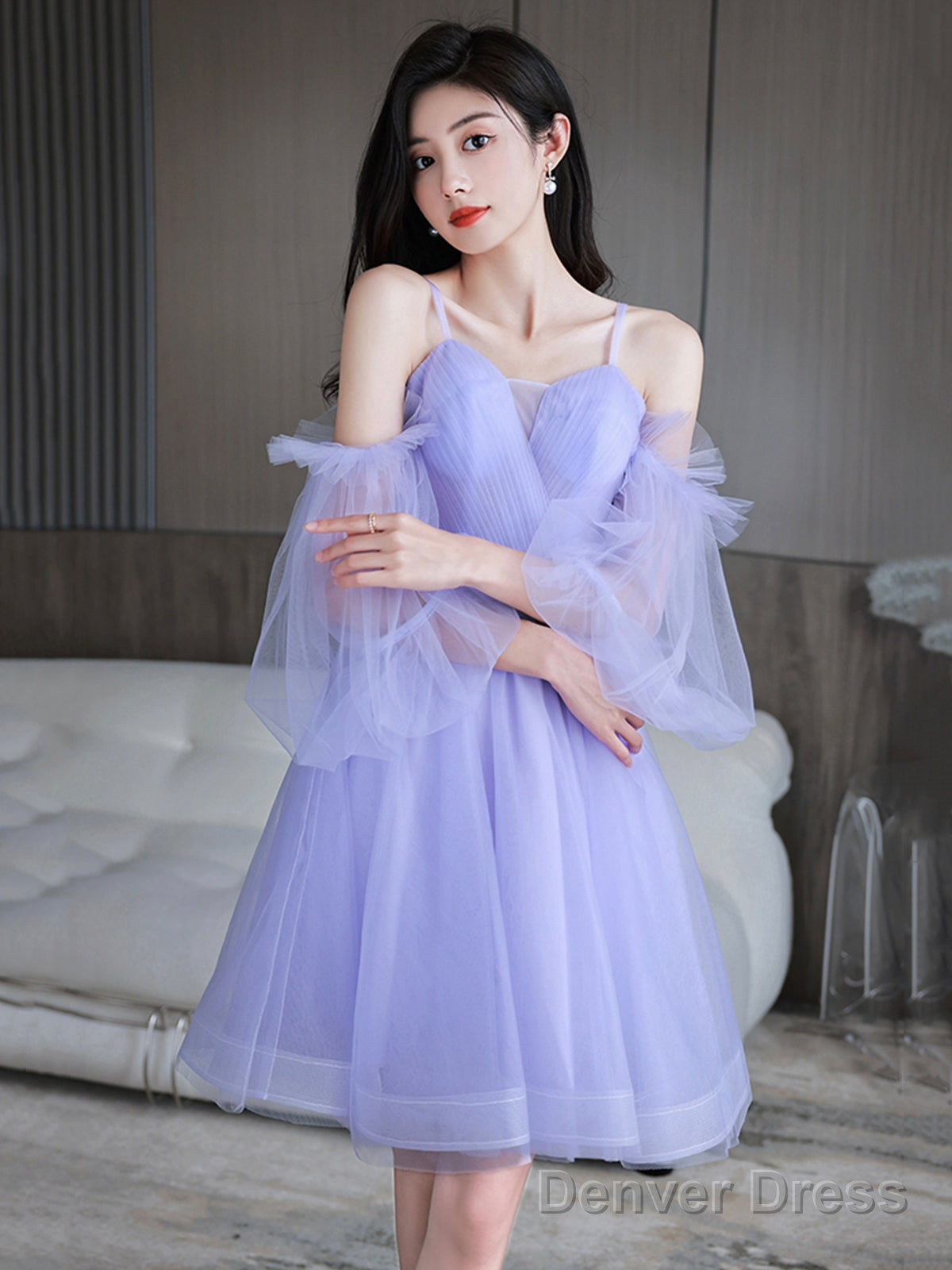 Lovely Lavender Short Prom Dress, Off The Shoulder Homecoming Dress Party Dress